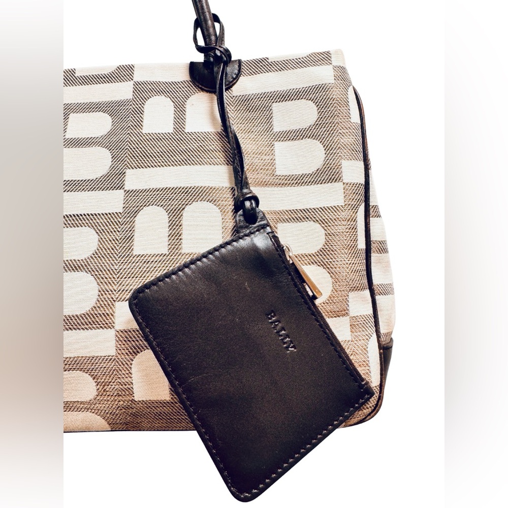Bally Brown & Cream Logo Canvas Tote Bag w/ Leather Trim + Zip Pouch - Picture 3 of 15